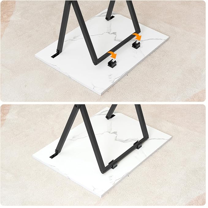 HOOBRO Folding TV Tray Tables, Set of 2 Stable Snack Table for Small Space, Portable Sofa Side Table, Easy Assembly and Storage, Ideal for Snacks and Meals in Living Room, Marble and Black BW25BZ01