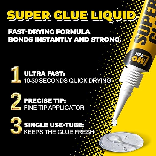 12ร3g Mini Super Glue Clear Liquid, All Purpose Single Use Superglue Heavy Duty Strong for Plastic Ceramic Glass Metal Repair, Instant Cyanoacrylate Adhesive Bonding Wood Miniatures 3D Print