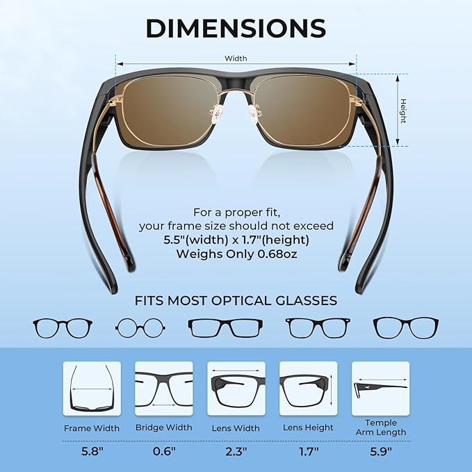 KastKing Molino Fit-Over Polarized Sunglasses,UV400 Protection Ultralight Wraparound Fishing Sports Sunglasses, TAC Lenses