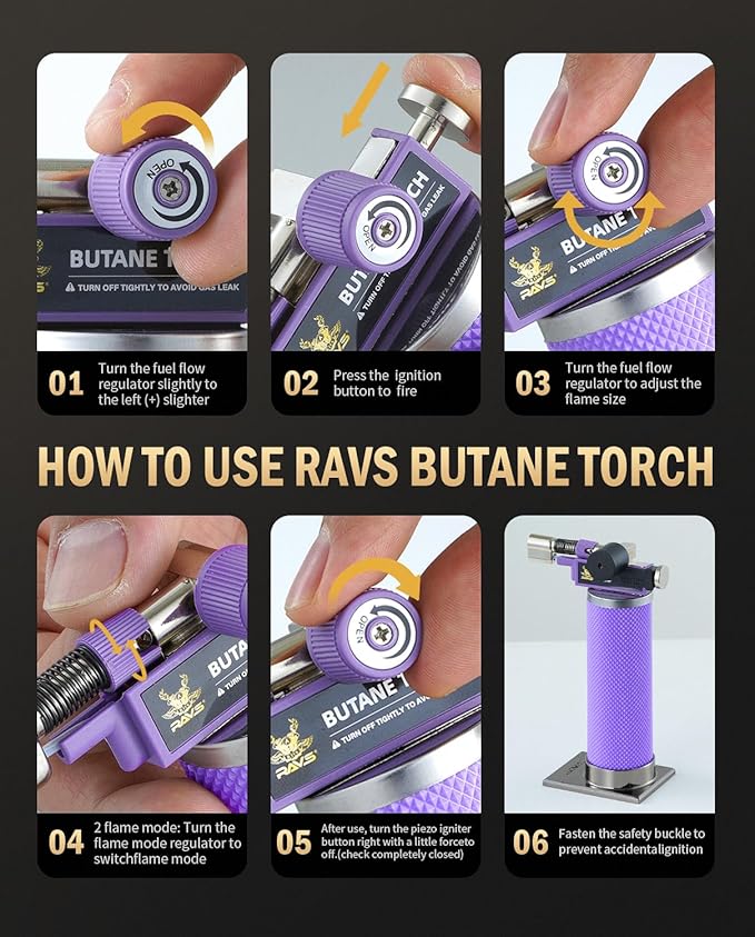 RAVS Butane Torch, 2 Flame Mode Soldering Torches, Kitchen Torch with Adjustable Flame, Industrial Soldering Torches for DIY, Brazing, Welding, Resin Art, Purple Mini Torch, Butane not Include