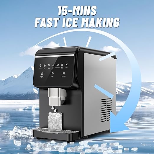 Nugget Ice Maker Countertop, Ice/Water/Ice & Water Optional, 90Lbs/24H Pellet Crushed Chewable Ice Machine Stainless Steels with Self-Cleaning for Home Office Kitchen Party RV