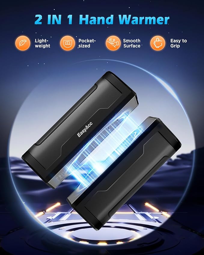 EasyAcc Hand Warmers Rechargeable 2 Pack, 10000mAh Magnetic Hand Warmers, 18Hrs Long Heating, with Camping Hook, Portable Power Bank, Pocket Size, Gifts for Christmas, Camping