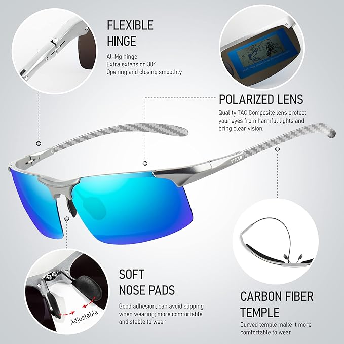BIRCEN Polarized Carbon-Fiber Sunglasses for Men: Ultralight UV Protection Sun Glasses for Outdoor Sports Fishing Golf Hiking