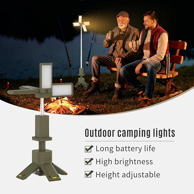 Portable LED Camping Light with Telescopic Stand,Rechargeable Outdoor Emergency Four-Leaf led Lighting,14000 mAh Waterproof Tent Lights Camping Gadgets Adjustable Work Light