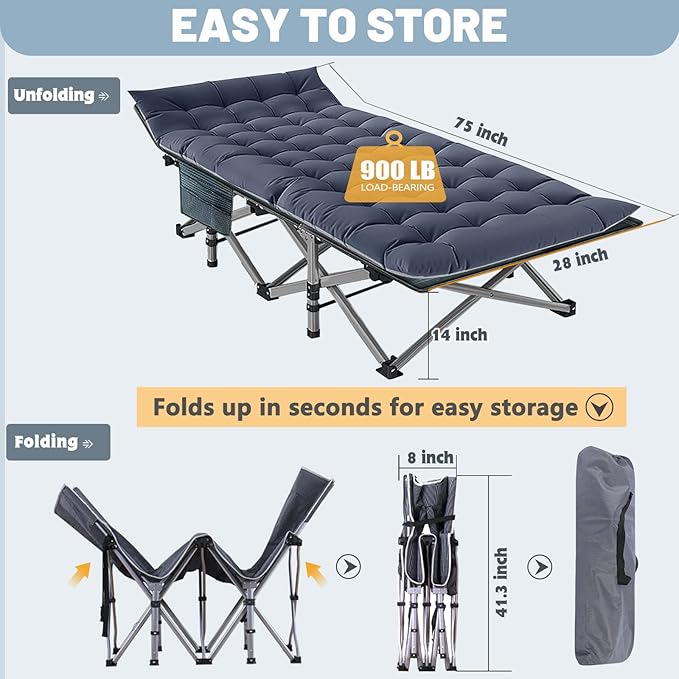 Slsy Folding Camping Cot for Adults with Pad, Padded Portable Sleeping Cots, Camp Bed with Carry Bag for Outdoor Travel, Beach, Hiking