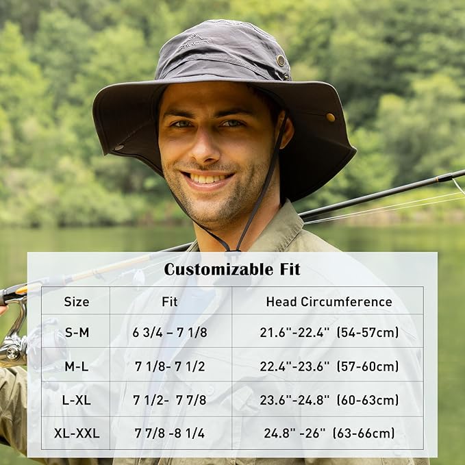 Oversize XL XXL Large Wide Brim Waterproof UPF 50+ Bucket Sun Summer Travel Fishing Hiking Fisherman Hat Detachable Chin