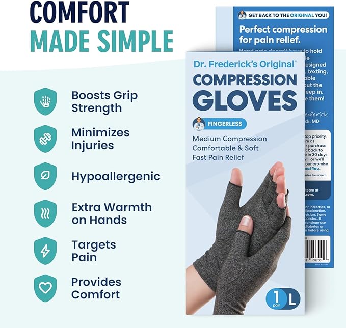 Dr. Frederick's Original Arthritis Compression Gloves for Women & Men - Ideal for Arthritis Hand Pain Relief, Carpal Tunnel, Reynaud’s & Poor Circulation - Large