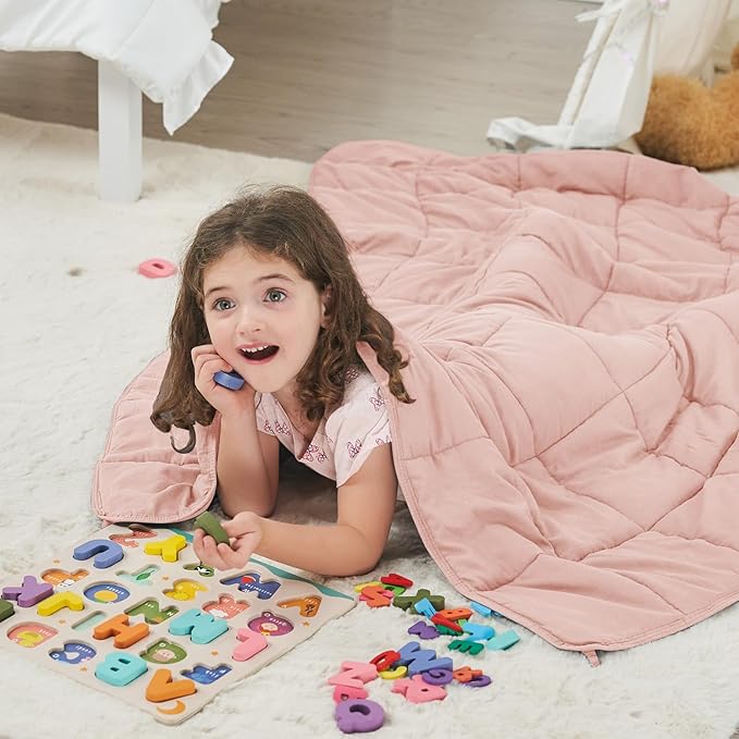 Pink Weighted Blanket Kids (7lbs, 40"x60" Throw Size) - Cooling and Breathable Heavy Blankets for 60-90lbs with Premium Glass Beads - Soft Thick Blanket for All-Season Sleeping Comfort