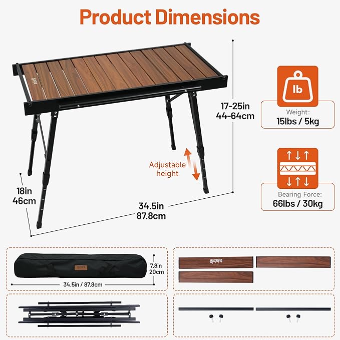 Himalaya Folding Camping Table IGT Portable Outdoor Camp Kitchen System, Adjustable Aluminum Foldable, Ultralight Lightweight with Carrying Zipper Bag for Patio BBQ Backyard Car Camping Picnic RV
