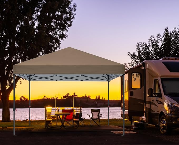 COOSHADE Pop Up Canopy Tent 10x10 with 2 Sidewalls, Outdoor Shade Instant Canopy Tents(Khaki)