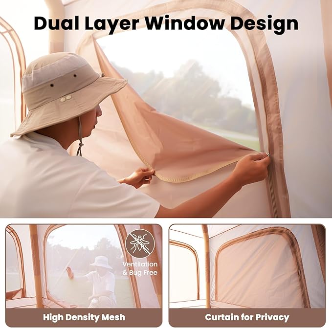 Inflatable Tents for Camping, Blow Up Tent with Hand Pump, Easy Setup InflatableTent 4 Season Tent, Waterproof Oxford Air Glamping Tents for Camping Adult 4/6/8 Person