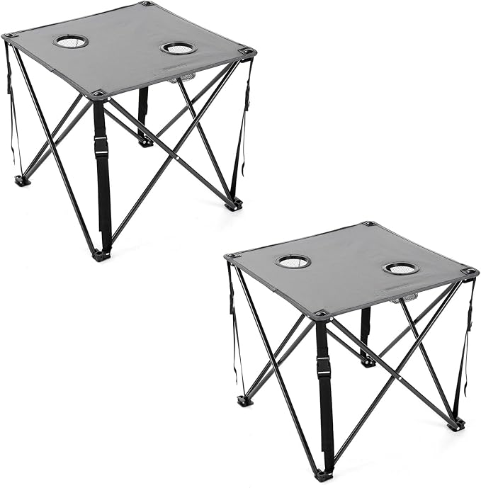 ARROWHEAD OUTDOOR 26” (66cm) Portable Camping Folding Table, 2 Cup Holders, Square, Carrying Case, Steel Frame, High-Grade 600D Canvas