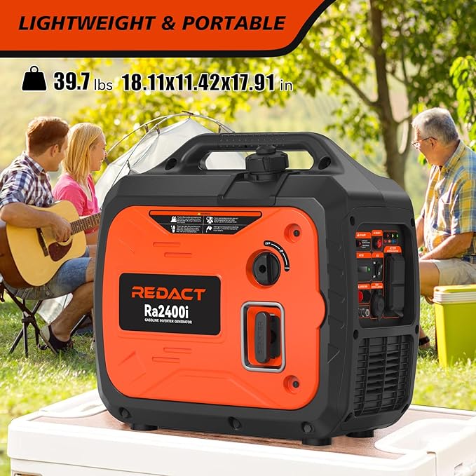 2400 Watts Portable Inverter Generator - Small Gasoline Powered for Home Backup, Camping, RV, Tailgating & Emergencies with CO Protection, Eco Mode, Recoil Start, Parallel Capable