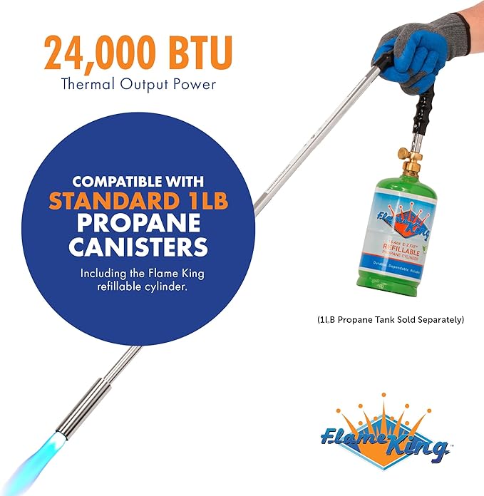 Flame King YSNPQ810CGA Propane Torch Weed Burner with Integrated Lighter, Silver