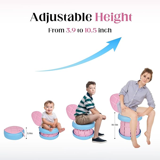 Inmorven Portable Toilet Camping Retractable Potty Adjustable Height Camp Potty for Adults Kids, Foldable Portable Toilet or Camping, Car, Travel, Boat, Beach, Tent and Emergency Use - Pink