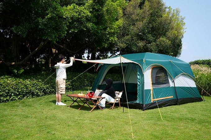 2-Room Family Camping Tent, 5-8 Person Capacity, Waterproof, Easy Setup, with UV Protection, for Hiking and Outdoor Activities