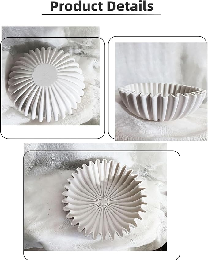 Large Decorative Bowl,White Decorative Bowls for Home Decor - Ruffle Decor - Fluted Bowl - Scalloped Bowl-Stylish Key for Entry Table
