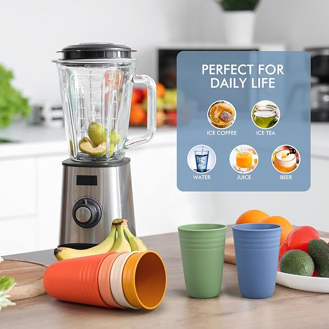 HOTEC 8-Pack 15oz Plastic Cups, BPA-Free Reusable Drinking Cup set, Unbreakable Tumblers, Dishwasher Safe Water Plastic Glasses, Multicolor