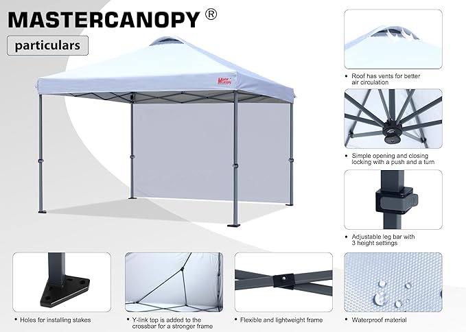 MASTERCANOPY Durable Pop-up Canopy Tent with 1 Sidewall (12x12 ft, White)