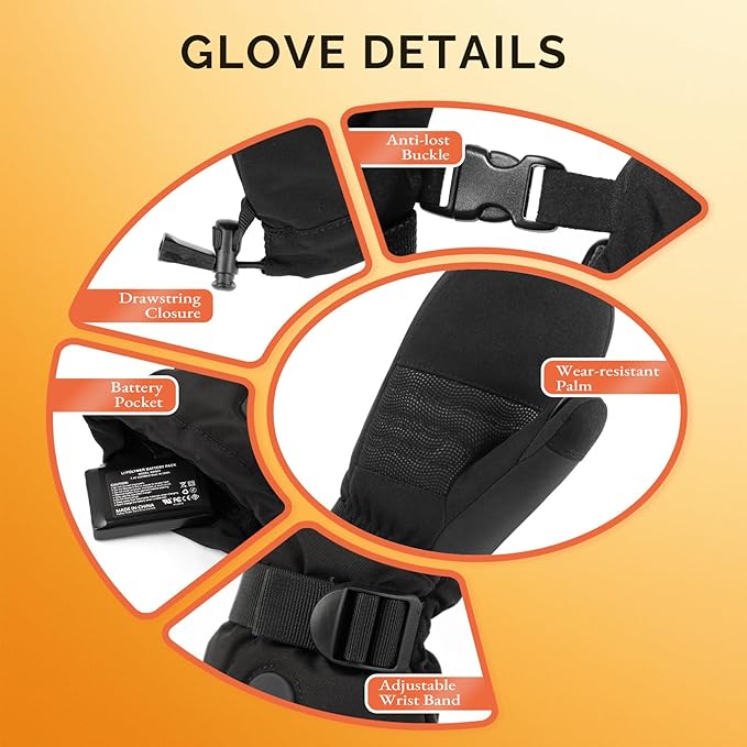 SAVIOR HEAT Heated Gloves, 3-Heating Levels Rechargeable Heated Ski Gloves for Men & Women, Touchscreen Water-Resistant 7.4V 2200mAh Electric Hand Warmers, Ideal for Skiing, Snowboarding, Working