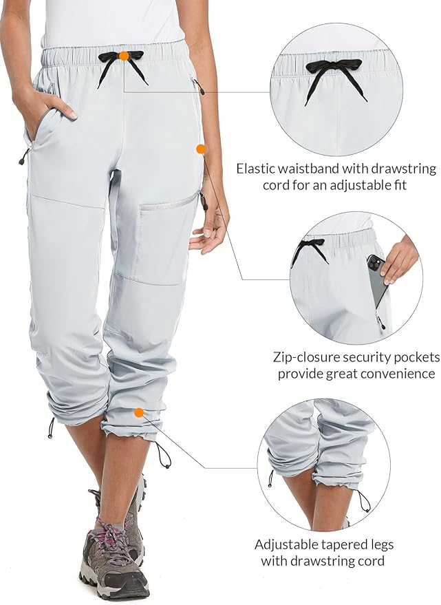 baleaf Women's Hiking Pants Quick Dry Lightweight Water Resistant Elastic Waist Cargo Pants for All Seasons