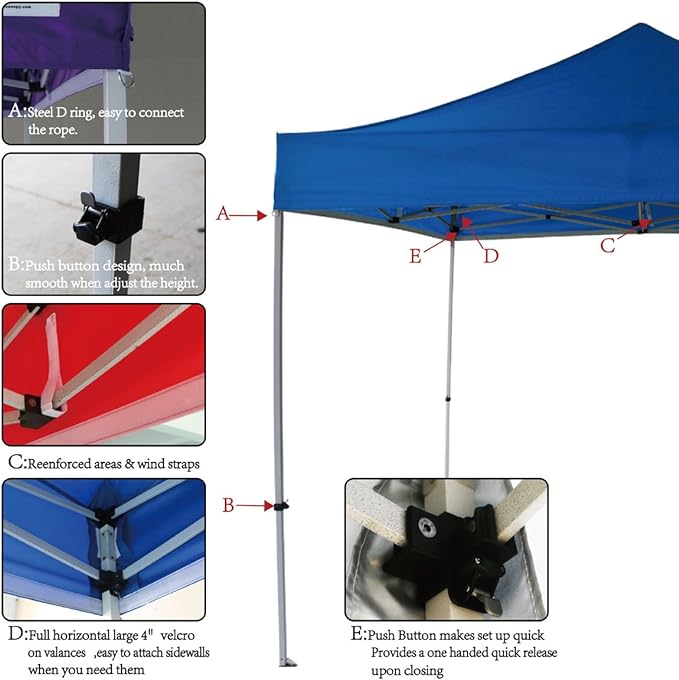 10'x10' Pop Up Canopy Tent Commercial Instant Shelter with Heavy Duty Roller Bag, 4 Canopy Sand Bags, 10x10 FT Lake Blue