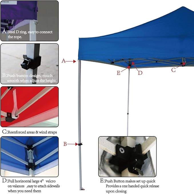 10'x10' Pop Up Canopy Tent Commercial Instant Shelter with Heavy Duty Roller Bag, 4 Canopy Sand Bags, 10x10 FT Orange