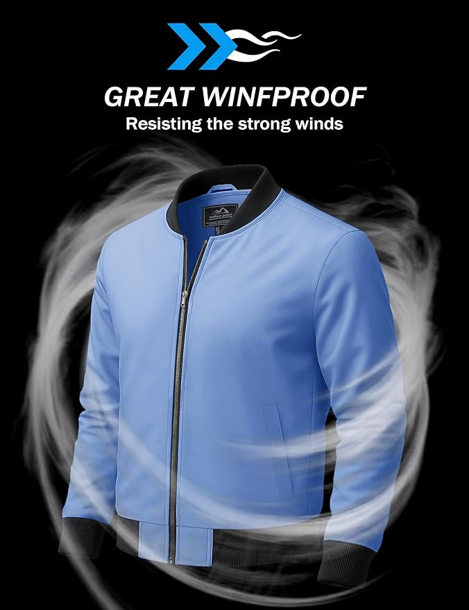 MAGCOMSEN Men's Bomber Jacket Lightweight Casual Zip Up Windbreaker Spring Fall Golf Coat with Pockets