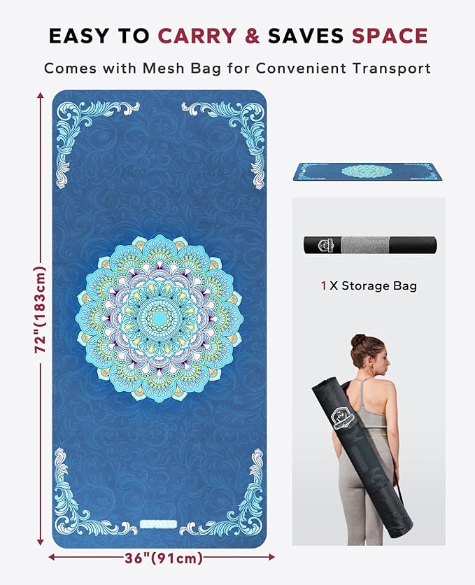 HAPBEAR Large Yoga Mat - 72x36'' Wide workout Mat, Suede Surface with TPE Layer, 1/4'' Thick for Cushioned Support, Non-Slip Yoga Mat, Suitable for Yoga, Pilates, Home and Gym Workouts