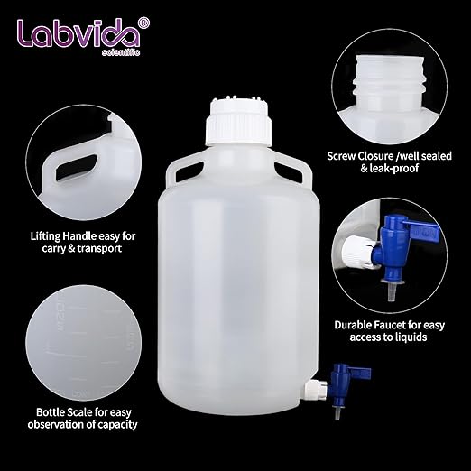 25L (6.6 Gallon) Round Carboys with Spigot, Lifting Handle, Autoclavable PP Material, Heavy Duty Can for Liquid Storage, LVAA004