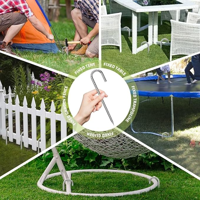 J-Hook-Rebar-Stakes-12 Inch, Ground Stakes Heavy Duty Rebar Stakes for Camping 8pcs Rebar Stakes Rust Proof Coated Metal for Flower Gardens Dog Fence Camping Tents Chicken Coop
