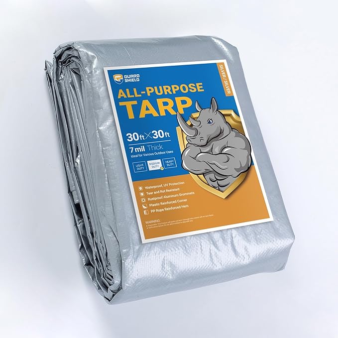 GUARD SHIELD Silver Tarp Waterproof 30x30 Feet Medium Duty All Purpose Poly Tarps Cover 7mil