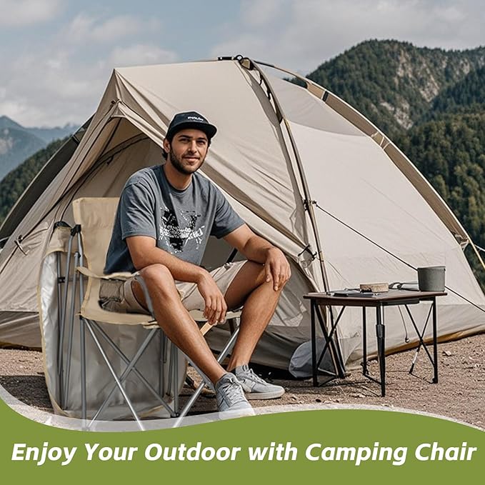 Camping Chair 2 Pack Portable Camping Chair with Canopy,Folding Chair with Canopy, Durable 600D Oxford Canopy Chair for Camping, Beach, Picnics, Fishing & Sports,Straight Edge Beige