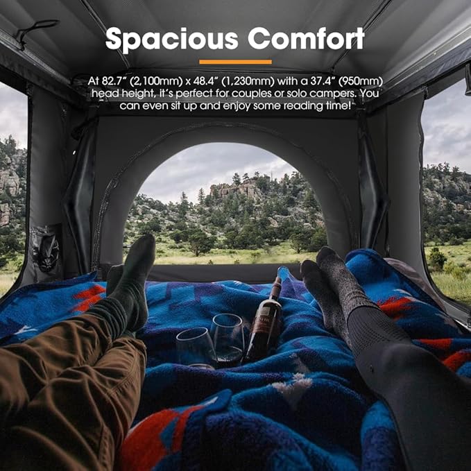 Sanhima Rooftop Tent Hard Shell - Jervis Loft Overland Aluminium ABS Roof Top Tent w/ 4 Sides Windows & AC Duct Hole for Car SUV Truck Camping, for 2-3 People