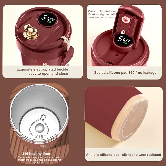 Coffee cup,Insulated Travel Coffee Mug Spill Proof Leak Proof Portable To Go Camping Stainless Steel Coffee Tumbler Reusable Coffee Cups with Lids Thermos for Hot and Cold Drink (Modern Red)
