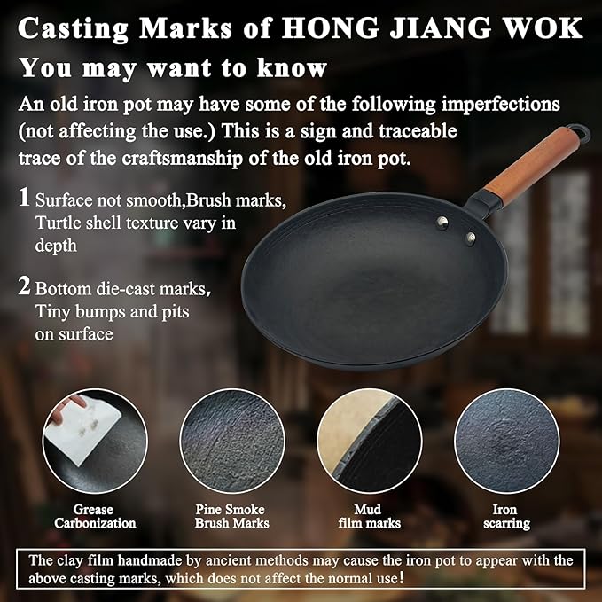 10 inch Omelette Pan, Uncoated ICH Clay Mold Cast Iron Egg Frying Pan with Wood Handle, Preseasoned Lightweight Healthy Small Skillet for All Stoves