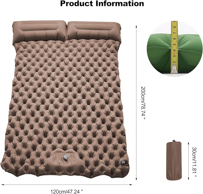 Ergocar Camping Sleeping Pad, Thick Inflatable Sleeping Pad with Pillow, Built-in Pump, Lightweight Camping Inflatable Mattress with Waterproof Nylon Fabric, Suitable for Camping, Backpacking, Hiking