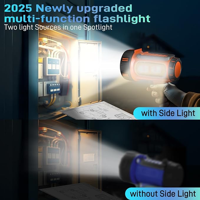 2025 New Super Bright Rechargeable Spotlight 90,000 Lumen Flashlight Handheld Spotlight,10000mAh Spot Light Outdoor Runtime 48+ Hrs,Flashlight Searchlight Flood Camping Hunting Boating with Tripod