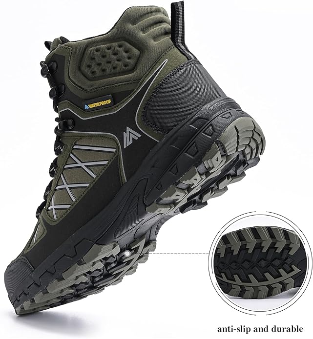 Queday Men's Hiking Boots Waterproof Outdoor Lightweight Trekking Shoes Ankle High Boots
