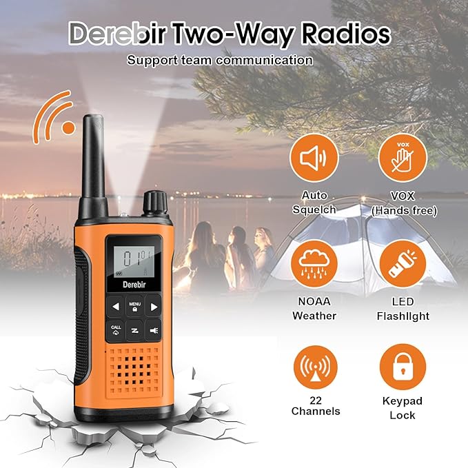 Walkie Talkies Long Range for Adults-2 Pack Rechargeable Walkie Talkies 22 FRS Channels 2-Way Radios with NOAA Weather Alert,VOX,Flashlight and 1500mAh Li-ion Battery for Family Camping Hiking
