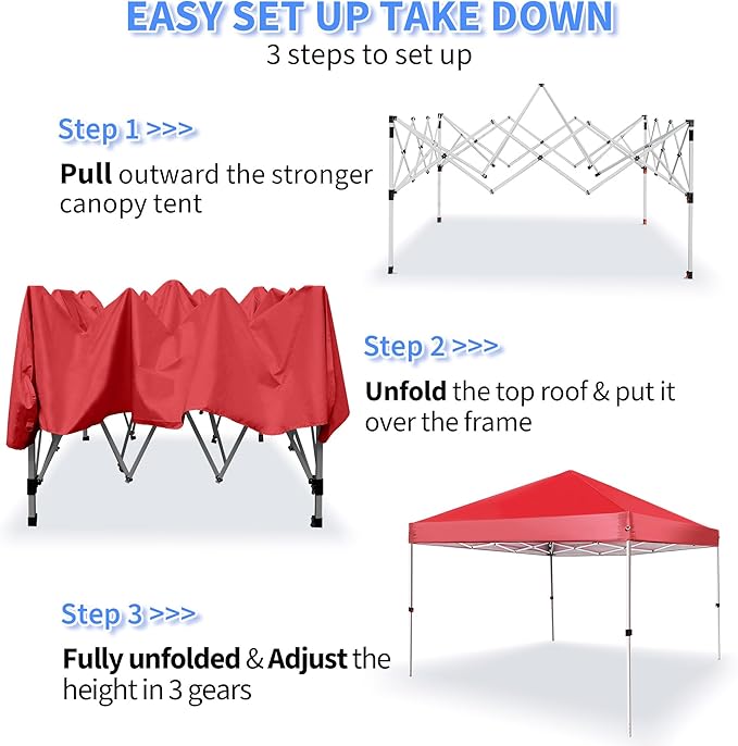 Pop Up Canopy 8X8 FT,Portable Sun Instant Shelter w/Backpack Bag,Waterproof,Adjustable Straight Leg Heights Canopies,Outdoor Tents for Parties,Camping,Commercial Event,Red