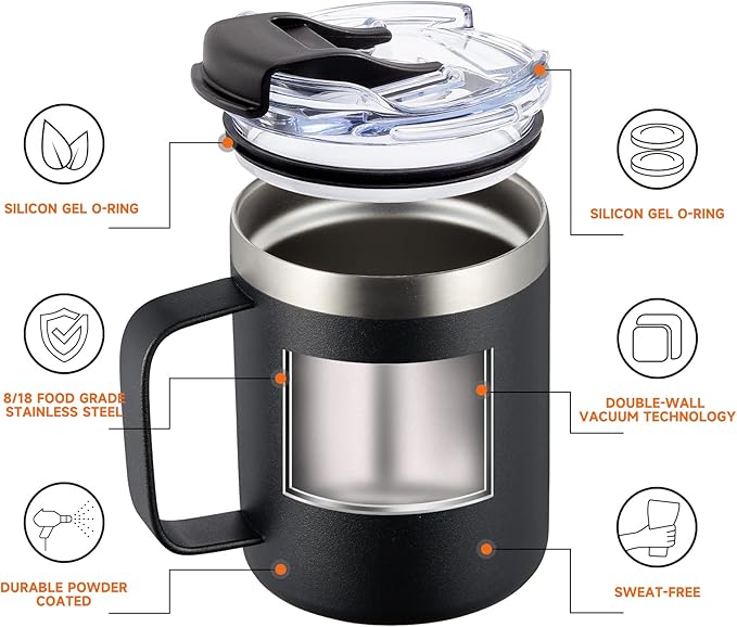 ALOUFEA 12oz Insulated Coffee Mug Cup with Handle, Stainless Steel Travel Coffee Mug with Flip Lid, Double Wall Vacuum Coffee Tumbler,Sage