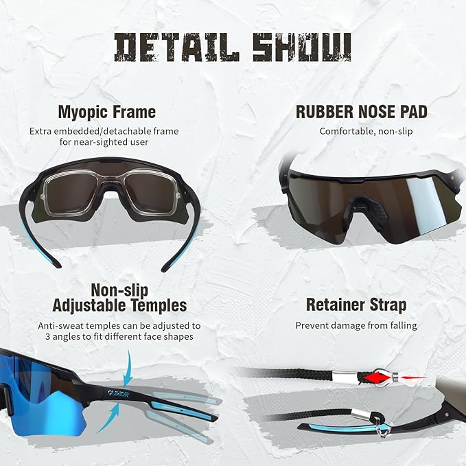 Polarized Cycling Glasses for Men Women Youth, UV400 Mountain Bike Sunglasses for Bicycle Mtb Running Fishing Baseball