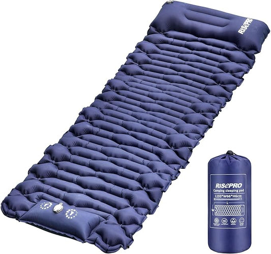 Camping Sleeping Pad Air Mattress - Inflatable Ultralight Ergonomic Design Compact Airpad Backpacking Hiking Outdoor Activities Navy Blue