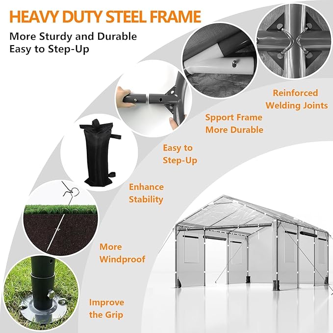 SANWAY 12x20 Gazebo Canopy Tent, Heavy Duty Carport with Removable Sidewalls & Doors, Portable Garage with Roll-up Ventilated Windows, Dark Gray