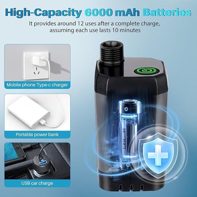 Portable Camping Shower with Heater, 6000mAh Rechargeable Portable Shower with 2000W Immersion Heater, LED Display, Heated Camping Shower for Travel, Hiking, Car, Pet