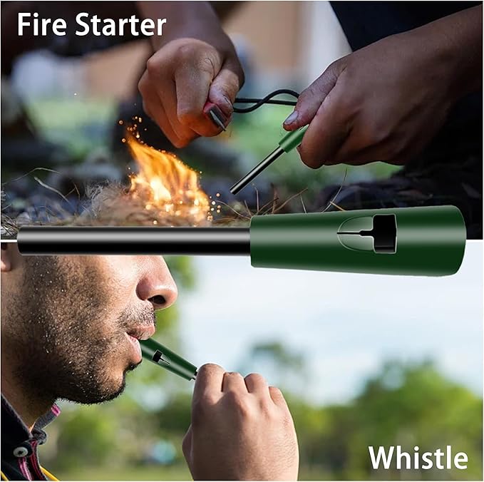Fixed Blade Survival Knife with K Sheath – 5Cr13MoV Steel Tactical Outdoor Tool with Fire Starter, Compass, Whistle & LED – 10.8" Full Tang Bushcraft Knife for Camping, Hunting, EDC