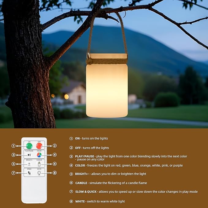 uuffoo LED Lamp Outdoor Lantern Table Lamp Cordless IP44 RGB and Warm White Dimmable for Patio Camping Restaurant Home