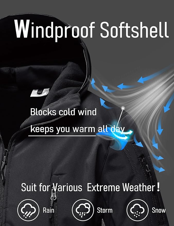 MAGCOMSEN Men's Tactical Jacket 7 Pockets Performance Fleece Lined Water Resistant Ski Snow Soft Shell Winter Coats