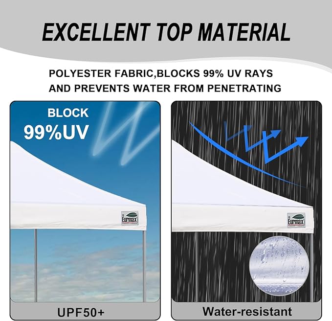 Eurmax USA Standard 10x10ft Patio Pop Up Canopy Tent for Outdoor Events Commercial Instant Canopies with Heavy Duty Roller Bag,Bonus 4 Canopy Sand Bags (White)